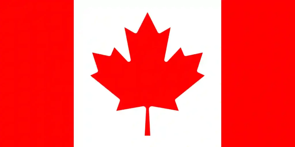 Canada national flag with red maple leaf on white background